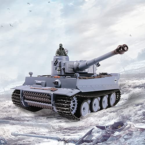 Heng Long RC Tank 1:16 Scale 2.4ghz Remote Control German Tiger I Gray Tank Model for Adults(320-Degree Rotating Turret) RC Main Battle Tanks Military Vehicles Army Toys Gifts for 14+ Boys