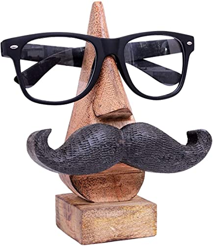 Ajuny Wooden Handmade Nose Shape with Handcarved Mustach Spectacle holder for Home, Decorative Gifts