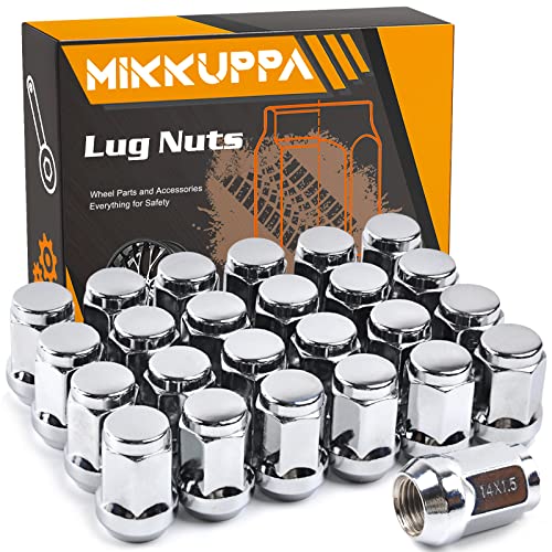 MIKKUPPA 24pcs 14x1.5 Lug Nuts Chrome - 1.38" Tall 3/4" Hex Short Wheel Lug Nut Replacement for K1500 K2500 Grand Cherokee Suburban 1500