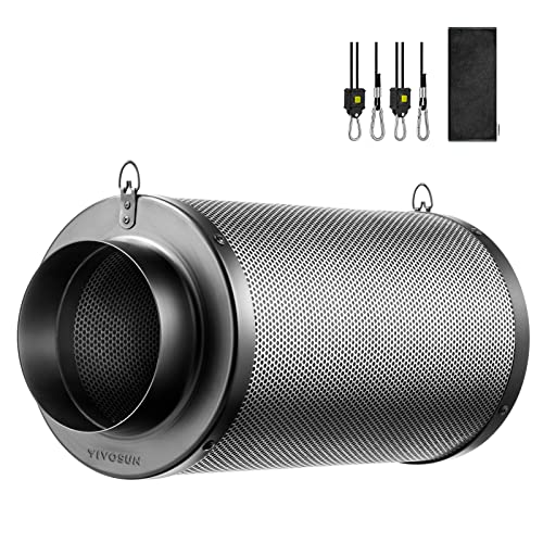 VIVOSUN 6 Inch Air Carbon Filter Smelliness Control with Australia Virgin Charcoal for Inline Fan, Grow Tent Smelliniss Scrubber, Pre-Filter Included, Reversible Flange 6"x 18", Black