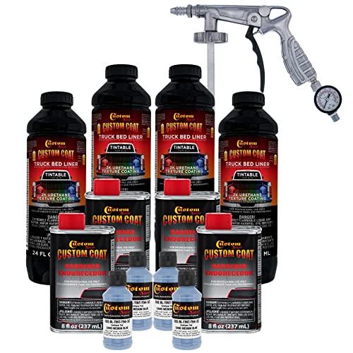 Custom Coat Federal Standard Color # 35177 Camo Medium Blue T94 Urethane Spray-On Truck Bed Liner, 1 Gallon Kit with Spray Gun and Regulator - Durable Textured Protective Coating - Easy Mix Car Auto