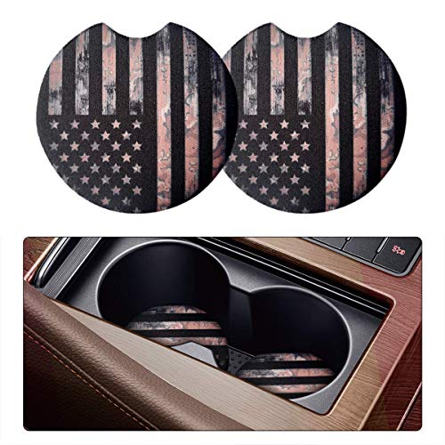 2 Pack Car Coasters for Drinks Absorbent - 2.75 Inch Cute Car Cup Holder Coasters for Women, Removable Cup Holder Coaster for Your Car, Car Interior Accessories for Women & Girls (Black Flag)