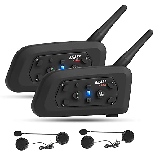 EJEAS V6 Pro Motorcycle Bluetooth Headset, 2 Riders Intercom Bluetooth 5.1 Helmet Communication System with Hands-Free Call and Noise Reduction for Motorcycling Skiing and Climbing (2 Pack)