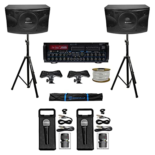 Rockville Karaoke Machine System w/ Pair 12" Speakers+Bluetooth Mixer Amp+Mics + Rockville R14GSBR100 Red/Blk 14 Gauge 100' Ft. Mini Spool Car Audio Speaker Wire