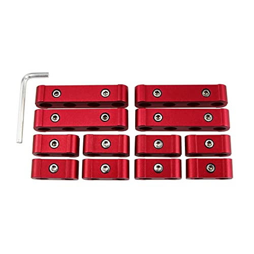 Ucreative Red 12PCS Aluminium Alloy Engine Spark Plug Wire Divider Separator Kit for 8mm 9mm 10mm Wire