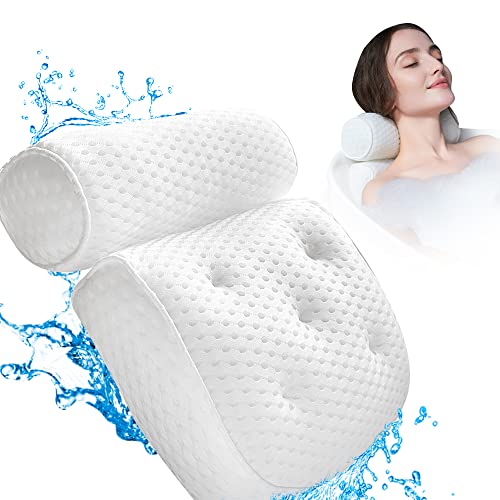 CAICFYIN Bath Pillow for Men and Women,Bathtub Pillow Headrest with 4D Waterproof Air Mesh Material Technology and 7 Non Slip Suction Cups,for Head Neck Shoulder and Back Support