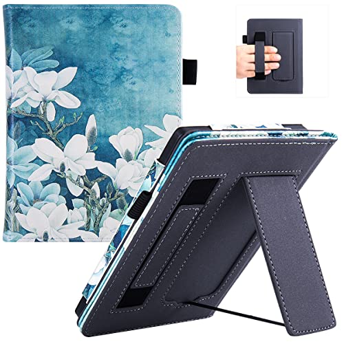 BOZHUORUI Stand Case for Kindle Paperwhite 5th/6th/7th Generation (2012-2017 Release,Model EY21 & DP75SDI) - PU Leather Protective Sleeve Cover with Hand Strap and Auto Sleep/Wake (Magnolia)