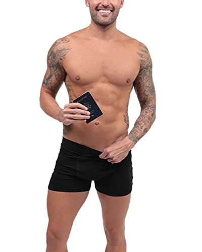 iHeartRaves Men's Pocket Boxer Briefs - Comfort Pouch Boxer Brief Underwear with Pocket Undies (Black, Medium)