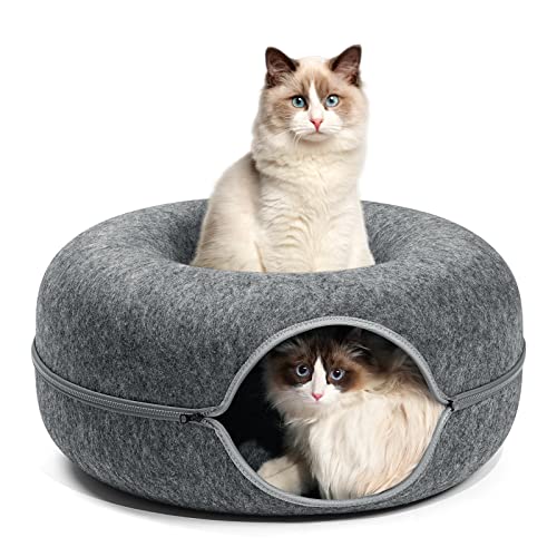 Cat Tunnel Bed, FULUWT Cat Tunnels with Ventilated Window for Indoor Cats, Cat Cave for Hide, Anti-Collapse Felt Play Tunnel for Small Pets. (20 Inch, Dark Grey)