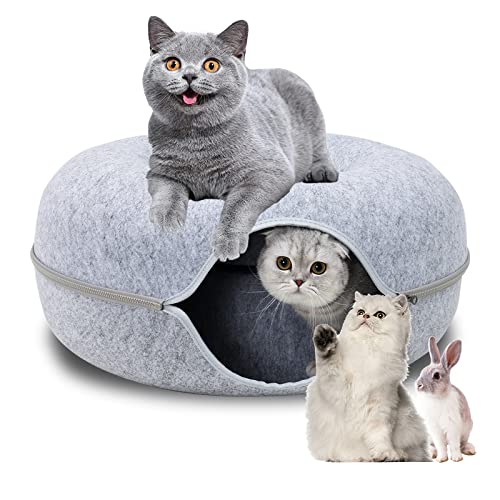 Cat Tunnel Bed, Cat Tunnel, Jia Xi Indoor Cat Hideout, Indoor Cat Tunnel for Cats, Large Indoor Cat Condo and Cat Cave (20 in * 20 in * 8 in) Light Grey