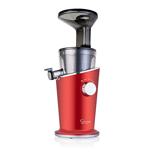 Sana 848 Easy Clean Vertical Juicer - Low Speed 43 RPM - Quiet - 15 Year Warranty Carrots Celery Wheatgrass Greens (Red)
