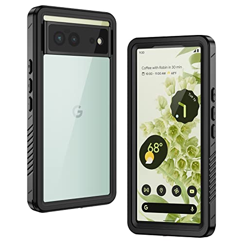 Lanhiem Pixel 6 Case, IP68 Waterproof Dustproof Shockproof Case with Built-in Screen Protector, Full Body Rugged Protective Phone Cover for Google Pixel 6, Black/Clear