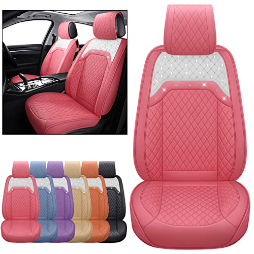 Aierxuan Front Sparkle Seat Covers for Women Girls Universal Fit for Nissan Altima Rogue Honda Pilot Xterra Malibu Corolla CRV Civic Highlander Hyundai Elantra (2PCS Front, Pink)