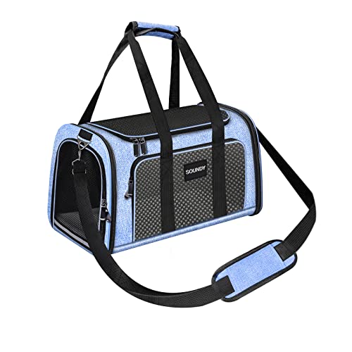 Dog Carrier Cat Carriers Airline Approved Pet Carrier for Small Medium Dogs Cats Puppies Collapsible Soft Sided Travel Puppy Carrier Bag (Blue)