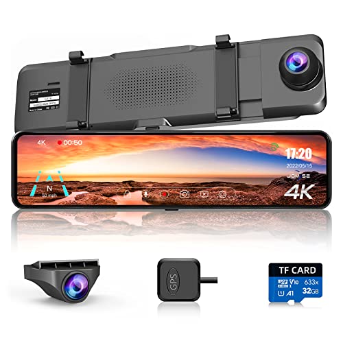 JOMISE 4K Mirror Dash Cam, 11" Rear View Mirror Camera, 2160P Rearview Mirror Backup Camera, Mirror Dash Cam Front and Rear, IPS Touch Screen, Type-C Connector, Parking Monitor, Free 32GB Card-G814