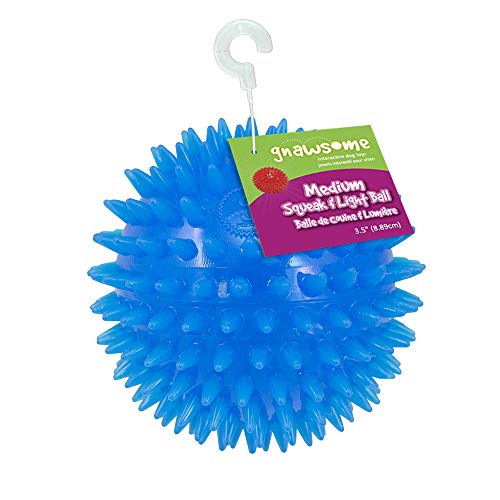 Gnawsome 3.5 Spiky Squeak & Light Ball Dog Toy - Small, Cleans teeth and Promotes Dental and Gum Health for Your Pet, Colors will vary
