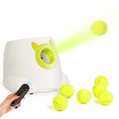 PALULU Automatic Ball Launcher for Dog with Remote Control, 6PCS 2 Inches Balls Included (White)