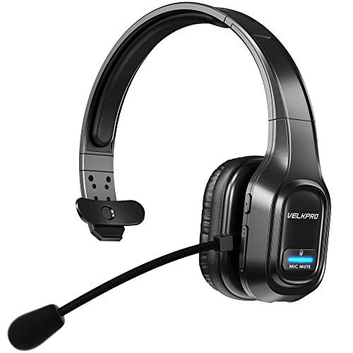 VELKPRO Wireless Headset with Microphone - Comfortable Single-Ear Headphone with Adjustable Headband, Noise Isolation Mic - Communication Accessories for Truck Drivers, Home Office, Call Center Work