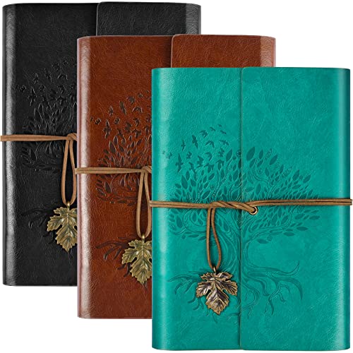 Leather Journal, Leather Notebook, Travel Journal for Women Men, Vintage Journal for Writing, Lined Pages Refillable Notebook, 6 Ring Binder A6 Diary with Pockets, Leather Gift for Traveler, 3pcs