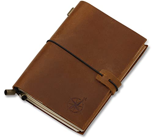 A6 Travelers Notebook - Wanderings A6 Refillable Leather Travel Journal, Hand-Crafted Genuine Leather - Perfect for Writing, Poets, Travelers, as a Diary - Blank Inserts - only 5 1/4x6 7/8" (A6)