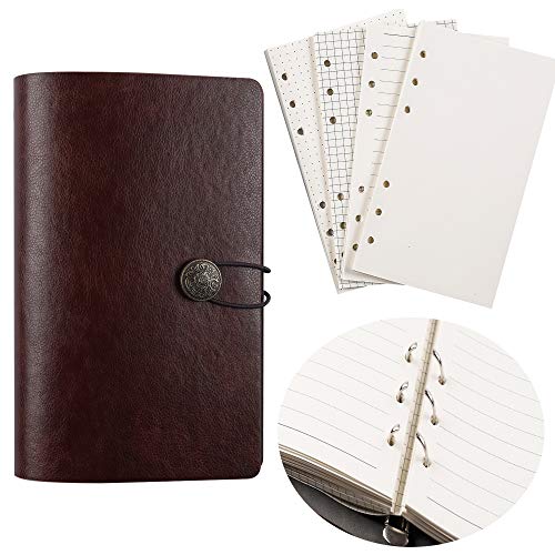 JIALINY A6 PU Leather Notebook Small Binder refillable Journal -6 Ring Binder for Filler Paper Notebook, Loose Leaf Personal Planner Organizer Binder Soft Cover 7.48x4.72(Brown)