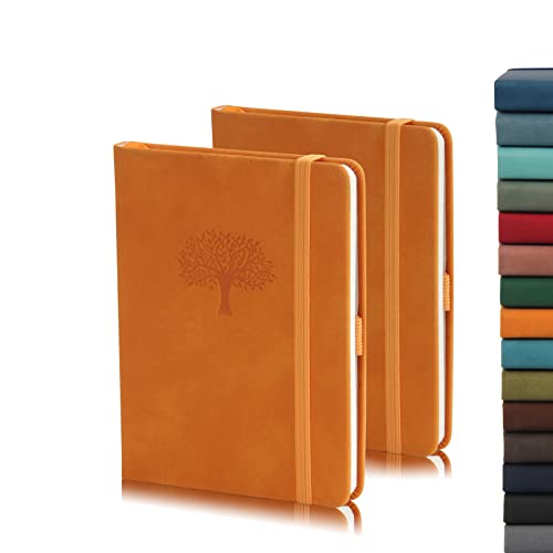 WERTIOO Small Hardcover Journal Notebook 2 Pack, A6 Ruled Leather Pocket Notebook 5.7 x 4.3 inch 140 Pages Notebook with Pen Holder 100 gsm Thick Paper Journals for Women Men