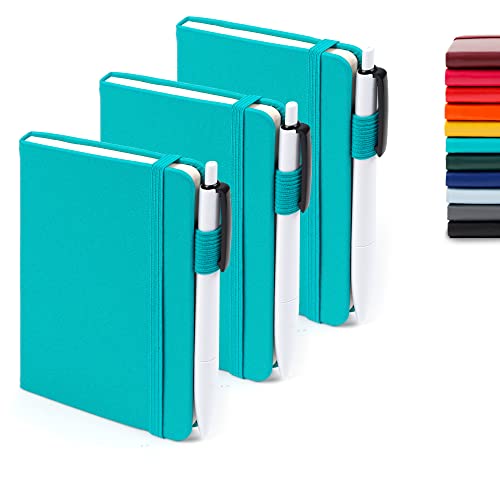 feela 3 Pack Pocket Notebook Journals with 3 Black Pens, A6 Mini Cute Small Journal Notebook Bulk Hardcover College Ruled Notepad with Pen Holder for Office School Supplies, 3.5x 5.5, Emerald