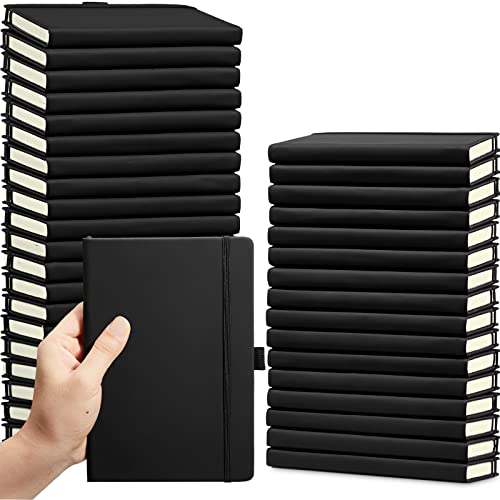 40 Pack Pocket Notebook Journals A6 Mini Hardcover Journal PU Leather Lined Notebooks 3.5 x 5.5 Inch Small College Ruled Notepad With Pen Holder for Writing Office Work School Supplies (Black)
