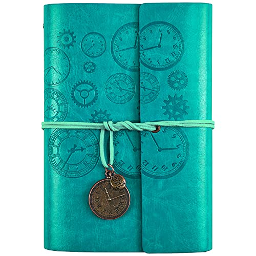 Leather Writing Journal, Refillable Notebook with Lined Pages Vintage Travelers Notebook, Gift for Men and Women 7.3 x 5.1inchA6, Blue)
