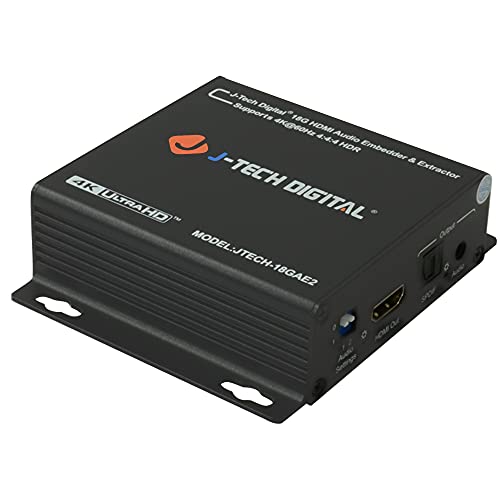 J-Tech Digital HDMI 4K 60HZ HDMI Audio Extractor with Audio Embedder Optical SPDIF + 3.5MM Output Supports HDMI 2.0, 18Gpbs Bandwidth, HDCP 2.2, Dolby Digital/DTS Passthrough CEC, HDR10 [JTECH-18GAE2]