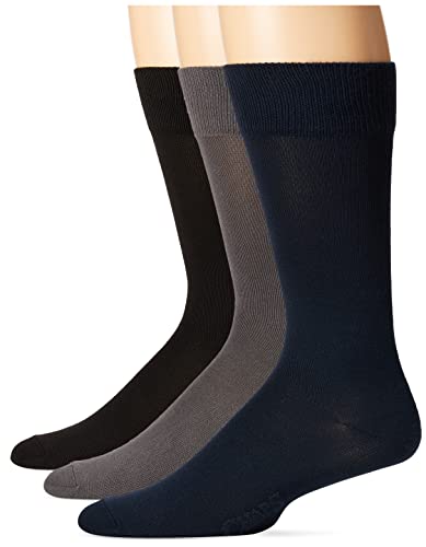 Chaps Men's Super Soft Dress Crew Socks-3 Pair Pack-Patterns and Textures, Navy/Gray/Black, Shoe Size: 6-12