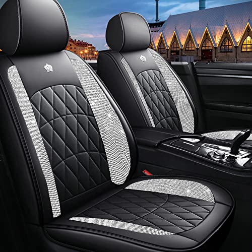 Dyshuai Bling Car Seat Covers for Women Girls, Leather Front Seat Covers, Rhinestones Car Seat Protectors Anti-Slip Universal Fit Accord Kia Corolla Camry Ford Escape Hyundai Buick Toyota Sienna Rav4