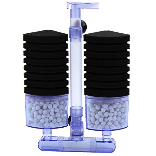 AQUANEAT Double Bio Sponge Filter, Quiet Aquarium Filter with Ceramic Media Balls, Airline Tubing and Valves Air Pump Driven, for Betta Fry Shrimp Tank (Large Up to 75 Gal)