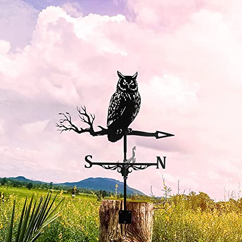 3D Animal Metal Weather Vane, Roof Weather Vane Wind Direction Indicator Roof Decoration Accessories for Garden Patio Roof Decoration (Owl)