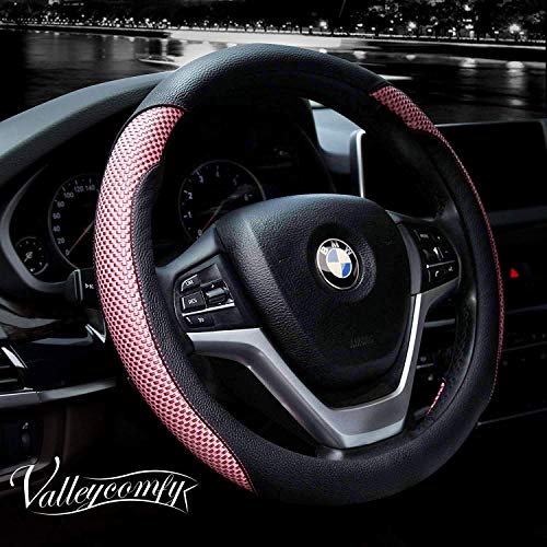 Valleycomfy Steering Wheel Cover with Microfiber Leather for Car Truck SUV 15 inch (Pink)