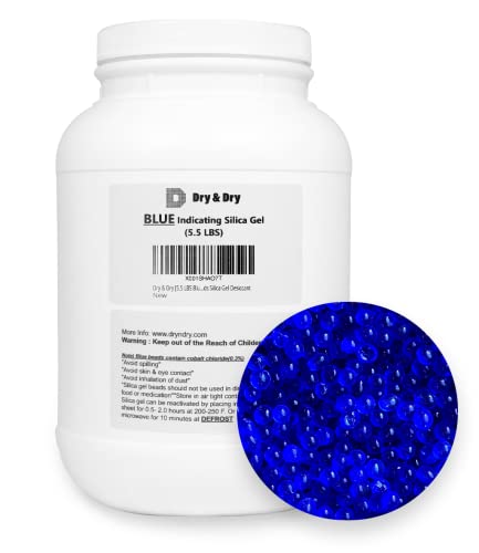 Dry & Dry [5.5 LBS Blue Premium Indicating Silica Gel Beads(Industry Standard 3-5 mm) - Reusable Desiccant Beads Silica Gel Desiccant