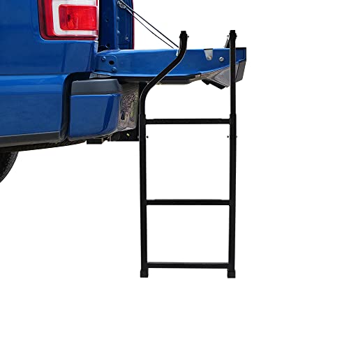 Truck Tailgate Ladder, Universal Foldable Pickup Tailgate Ladder with Aluminum Step Grip Plates and Rubber Ladder Feet, Capacity 300 lbs