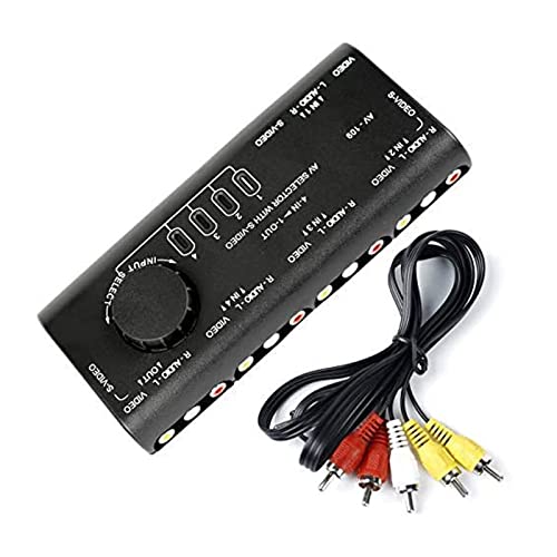4-Way AV Switcher 4 in 1 Out AV Audio Video Signal Selector S-Video Splitter Switch Box with RCA Cable for Connecting 4 Different Devices to 1 Monitor Compatible with HDTV LCD DVD STB Game Consoles