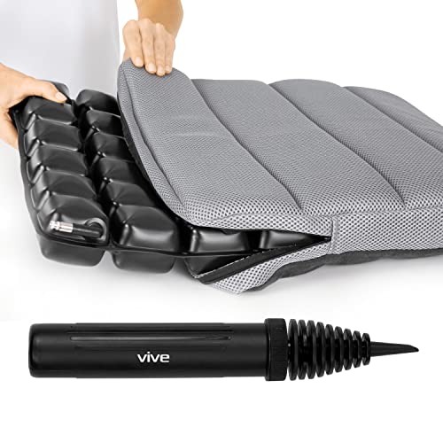 Vive Air Seat Cushion - Pressure Relief Back Support Pad for Tailbone, Sciatica, Coccyx Pain - Orthopedic Seating for Car, Office Chair, Wheelchair, Travel - Portable and Inflatable - Soft or Firm