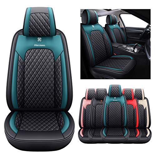 Aierxuan Front Seat Covers for Cars Leather Waterproof Cushions Universal Fit for Honda Accord Civic Toyota Corolla Highlander Ford Focus Fiesta Fusion Escape Nissan (2 PCS Front, Black-Green)