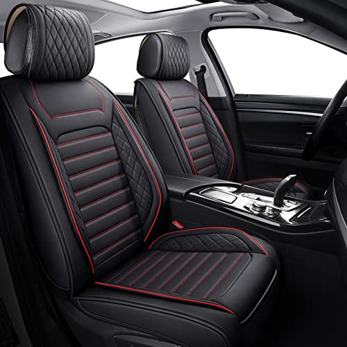 Aierxuan Waterproof Leather Car Seat Covers Universal Fit for Toyota Honda Accord Altima Civic Rogue Ford Focus Fiesta Fusion Escape Explorer Ranger Infiniti Mazda Audi (Full Set/Black-Red A)