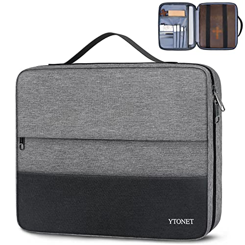Ytonet Bible Case for Men, Extra Large Bible Cover Bible Bag Protective Bible Carrying Cases Bible Book Covers with Handle and Zippered Pockets for Perfect Study Gifts, Grey