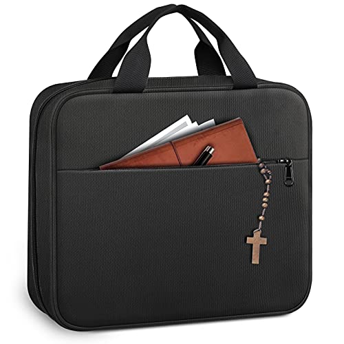 FINPAC Large Bible Cover, Carrying Book Case Church Bag Bible Protective with Handle and Zippered Pocket, Perfect Gift for Men Women Father Kids (Black)