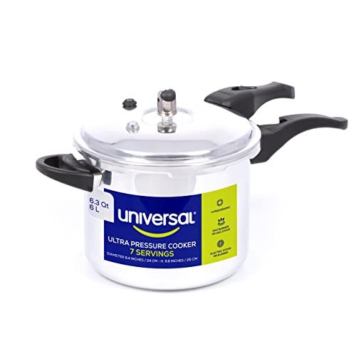 Universal 6.3Qt / 6L Anti-Rust Ultra Pressure Cooker, Aluminum Pressure Cooker for 7 Servings, Pressure Cooker for Canning, Even Heat Distribution, Diameter 9.4 inches - 24 cm / Height 9.6 inches - 24 cm