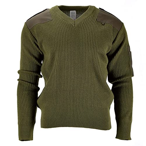 Original Italian Army Mens Sweater Commando Pullover Jumper Green Knitted Wool Blend V-Neck Pullover Olive OD Military