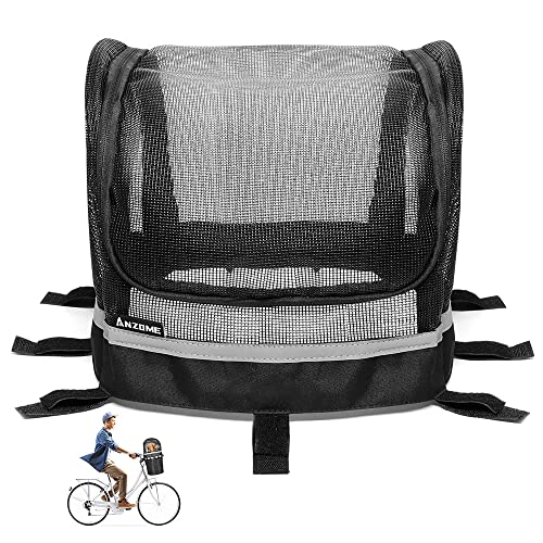 ANZOME Bike Basket Cover, Removable Full Zip Opening Dog Bike Basket Cover, Easily Put in & Take Out Breathable Net for Maximum Basket 12.9L*8.6W (Basket not Included)