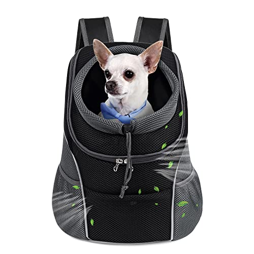 WOYYHO Pet Dog Carrier Backpack Puppy Dog Travel Carrier Front Pack Breathable Head-Out Backpack Carrier for Small Dogs Cats Rabbits (M (up to 10 lbs), Black)