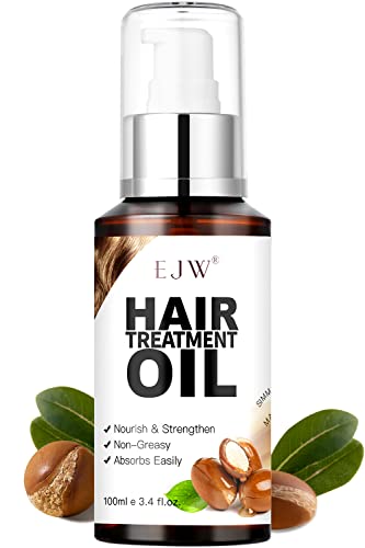 Organic Jojoba Hair Oil, Hydrating Hair Oil for Dry Hair, Macadamia Oil Strengthening & Lightweight Hair Treatment Oil for Curly and Coarse Hair, Nourishing Heat Protection, 100% Pure, Cold Pressed