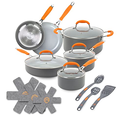 Fusion Guard, MasterChef 16-Piece Cookware Set, Gray, Antimicrobial Technology, Ceramic, Titanium Non-stick Coating, PTFE/PFOA/PFOS-Free, Induction Safe, Fry Pans, Saucepans