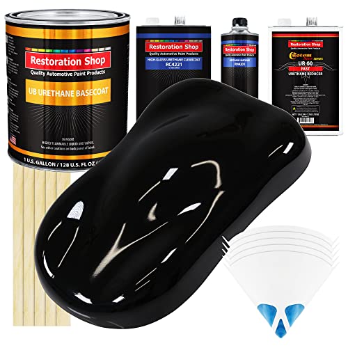 Restoration Shop - Jet Black Urethane Basecoat with Clearcoat Auto Paint - Complete Fast Gallon Paint Kit - Professional High Gloss Automotive, Car, Truck Refinish Coating